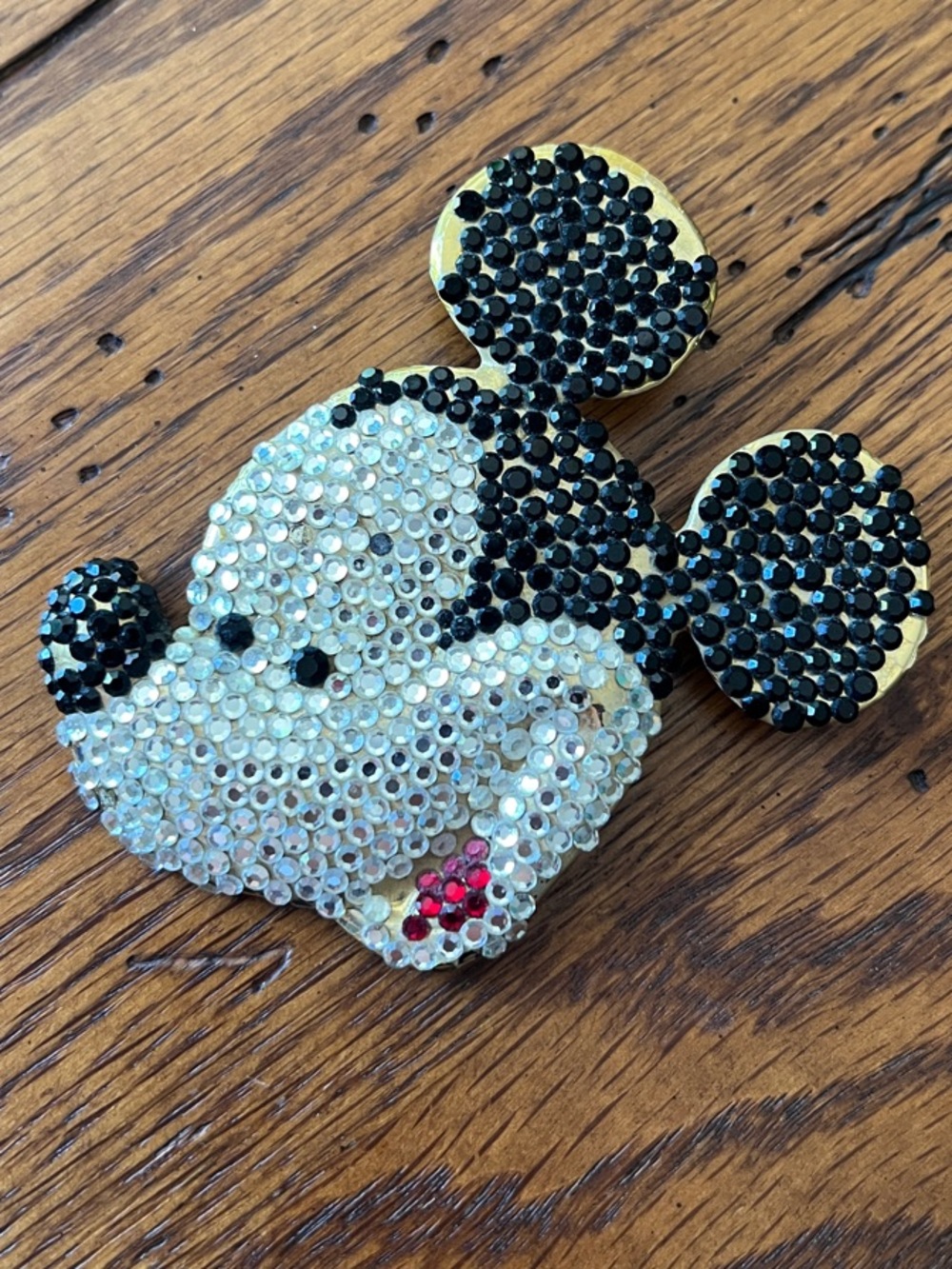Rhinestone Disney Mickey Mouse Brooch Pin - Black & White